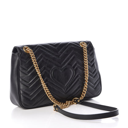 Gucci Calfskin Matelasse Medium GG Marmont Shoulder Bag Black 3 of 11