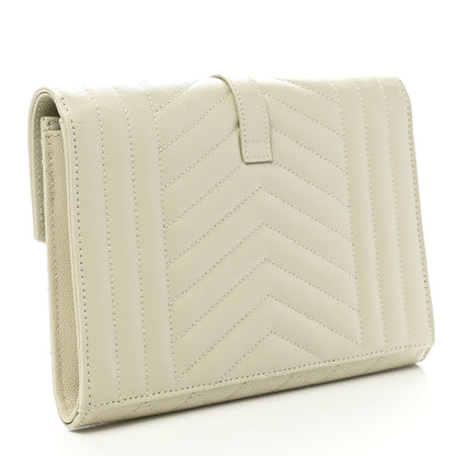 Saint Laurent Grain De Poudre Textured Mixed Matelasse Triquilt Monogram Clutch Blanc Vintage 3 of 8