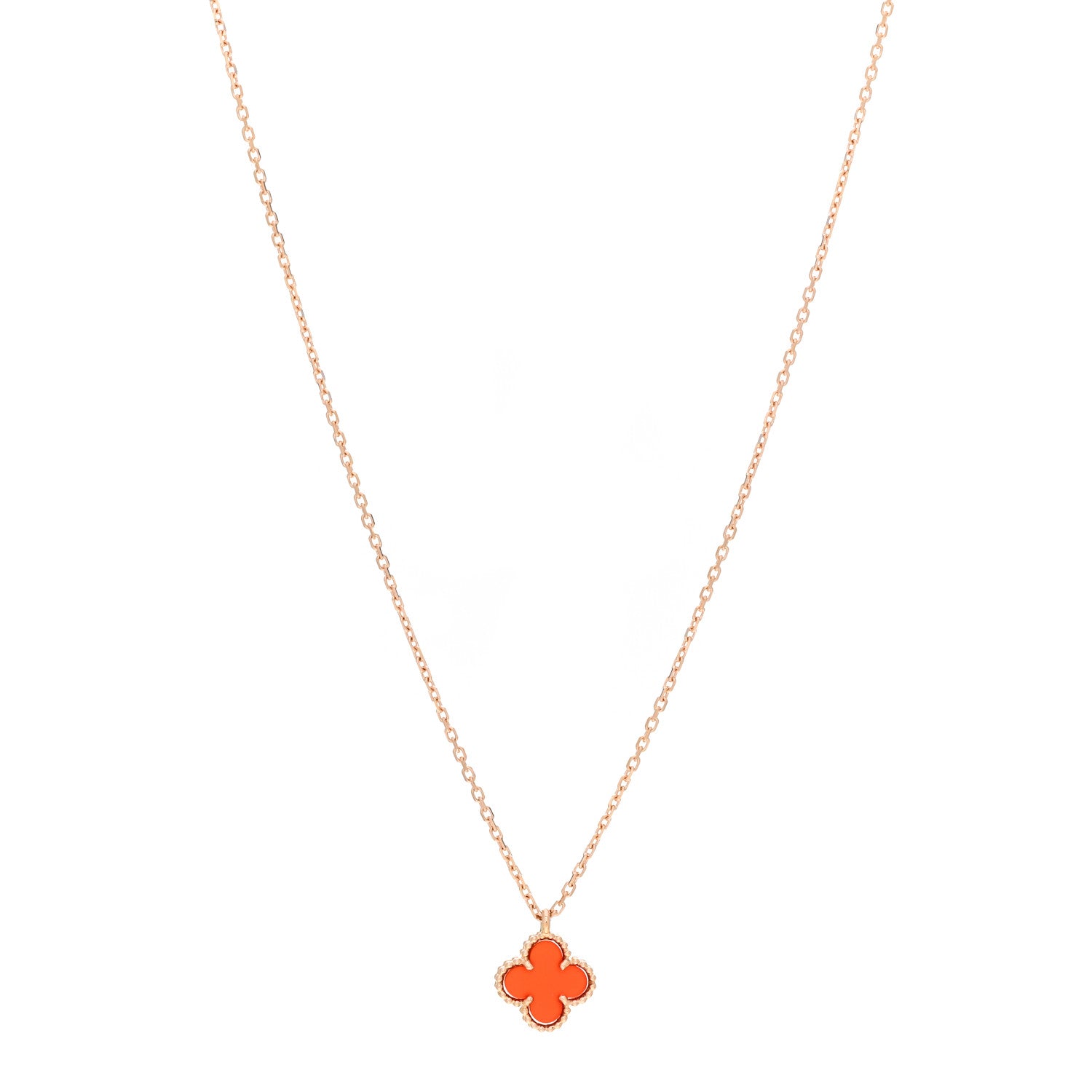 Van Cleef & Arpels 18K Rose Gold Carnelian Sweet Alhambra Pendant Necklace 1 of 5