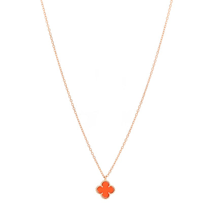Van Cleef & Arpels 18K Rose Gold Carnelian Sweet Alhambra Pendant Necklace 1 of 5