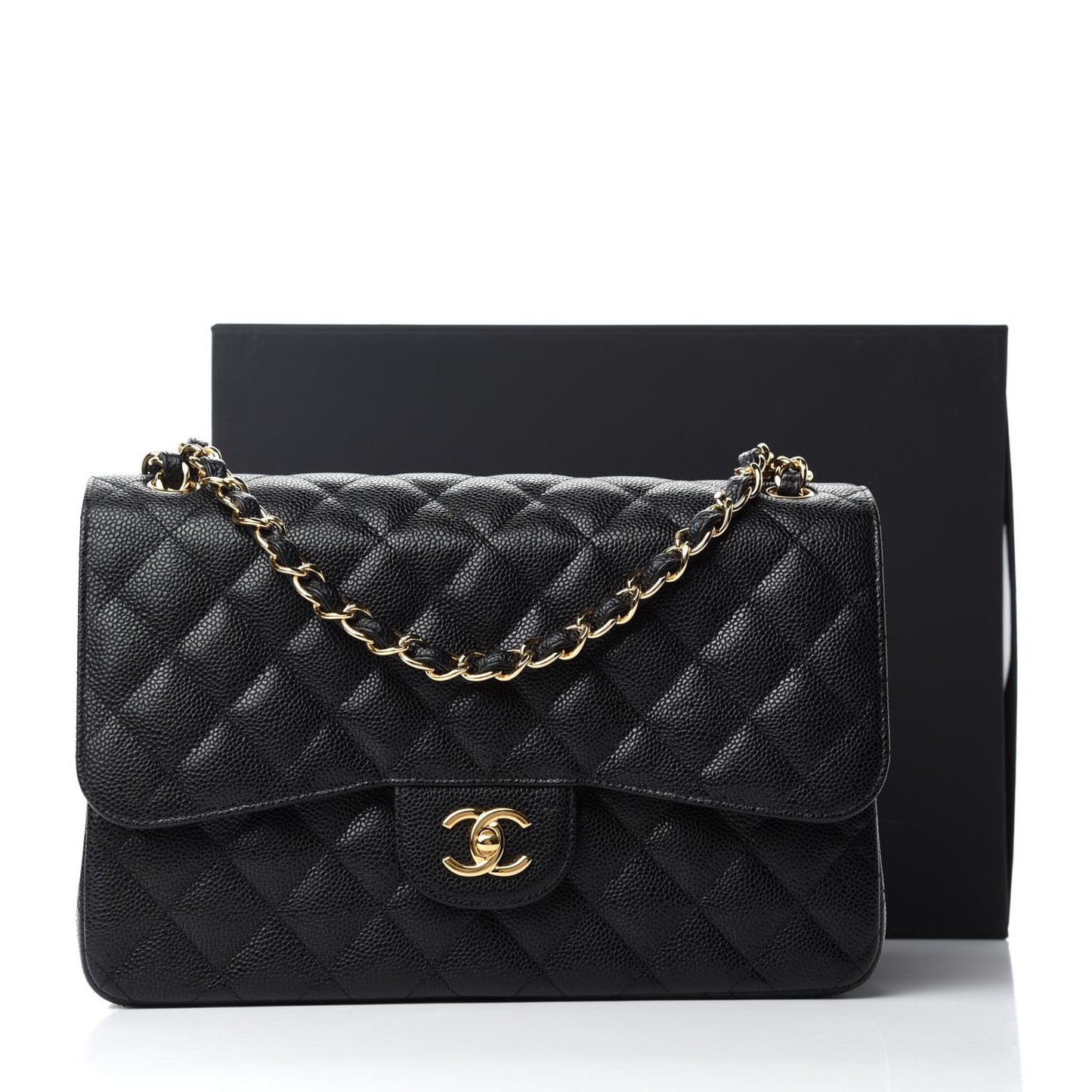 Caviar Quilted Jumbo Double Flap Black
