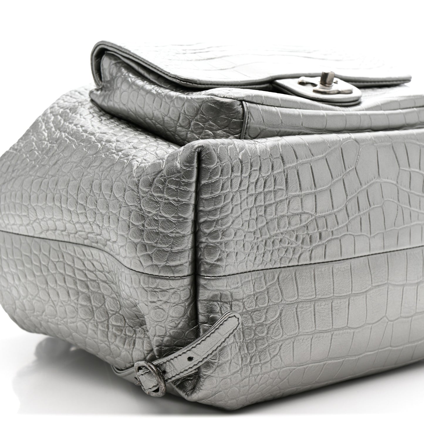 Metallic Calfskin Crocodile Embossed Large Backpack Silver