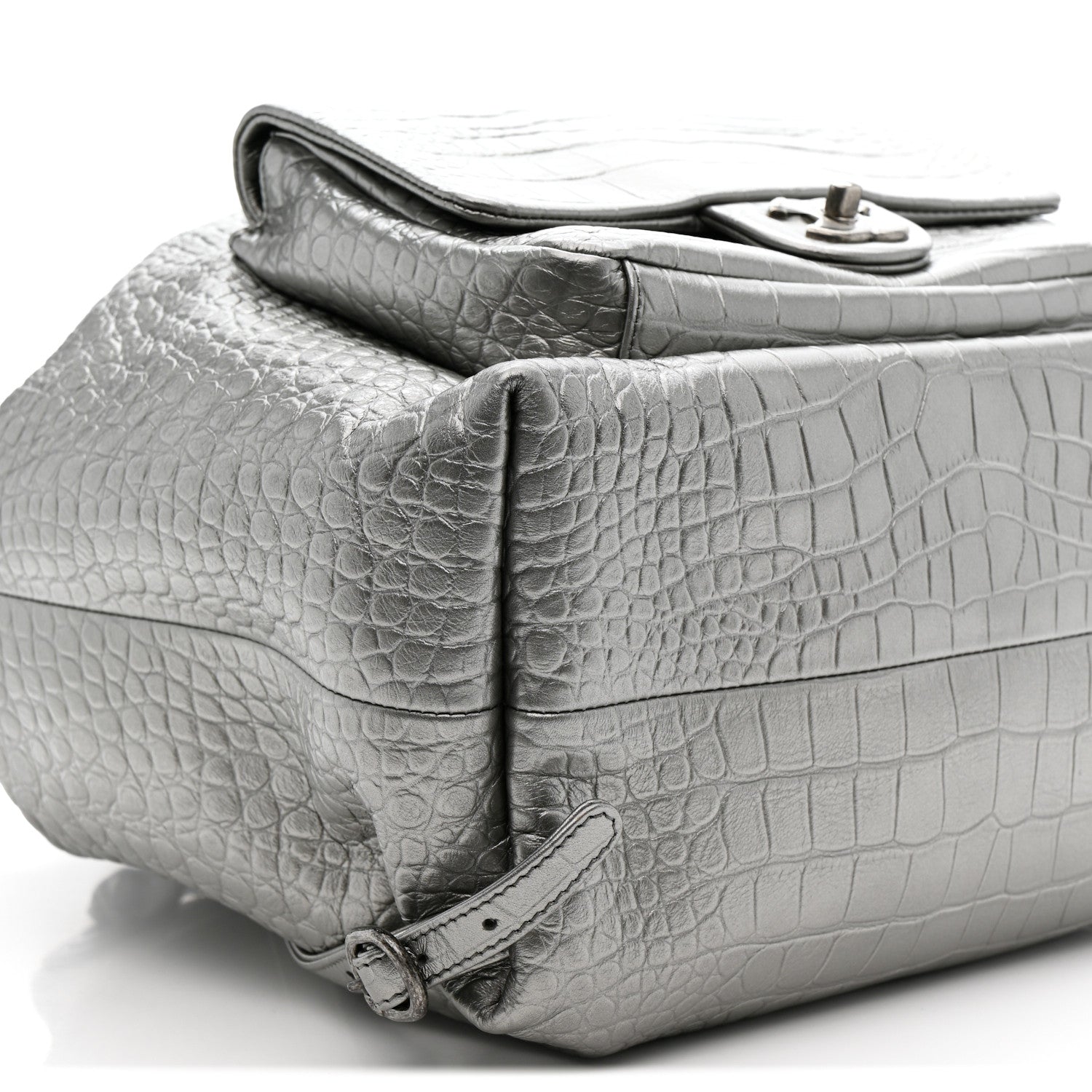 Chanel Metallic Calfskin Crocodile Embossed Large Backpack Silver 9 of 10