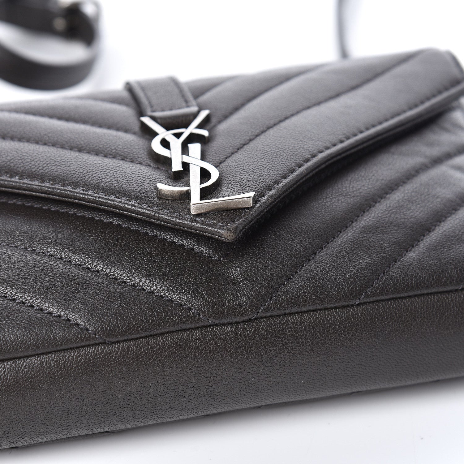 Saint Laurent Sheepskin Matelasse Chevron Monogram College Chain Wallet Coal 11 of 14
