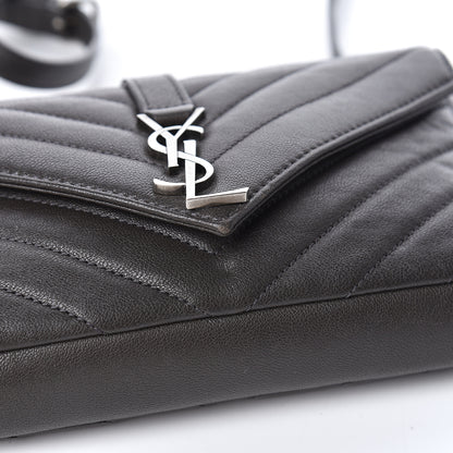 Saint Laurent Sheepskin Matelasse Chevron Monogram College Chain Wallet Coal 11 of 14
