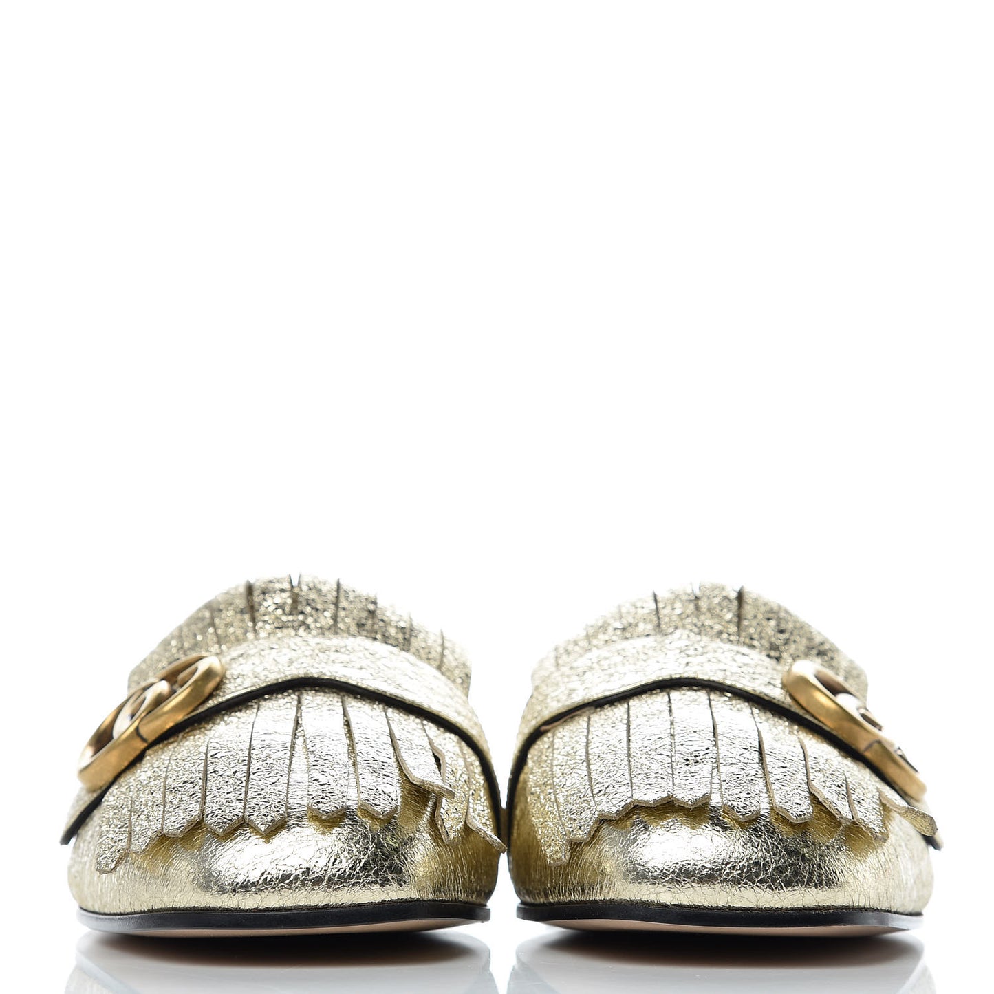 Galassia Womens GG Marmont Fringe Slippers 40 Platino