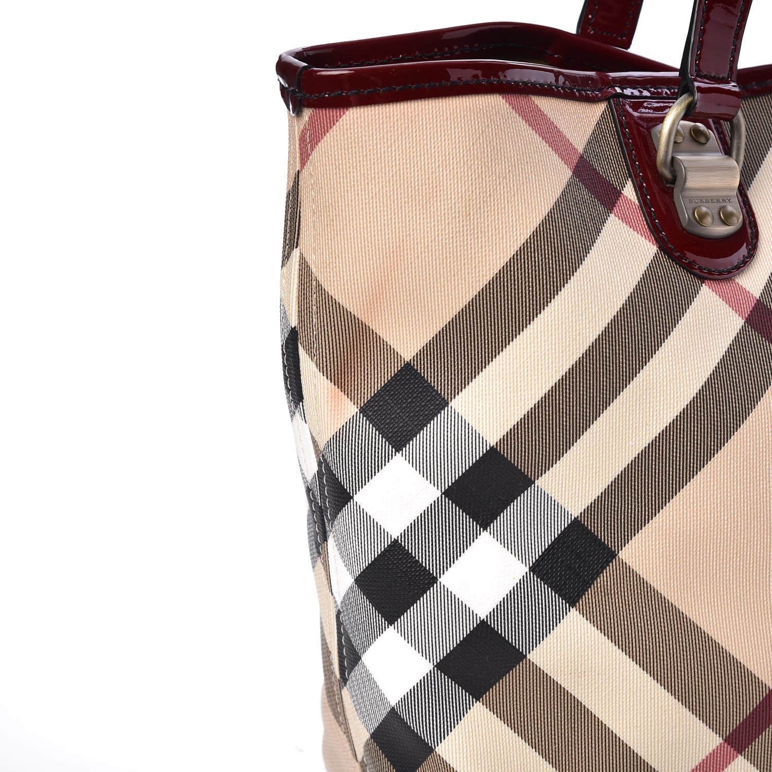 Burberry Patent Trim Small Nova Check Tote Red 13 of 16