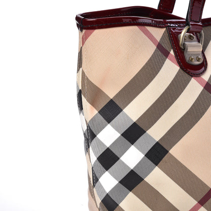 Burberry Patent Trim Small Nova Check Tote Red 13 of 16