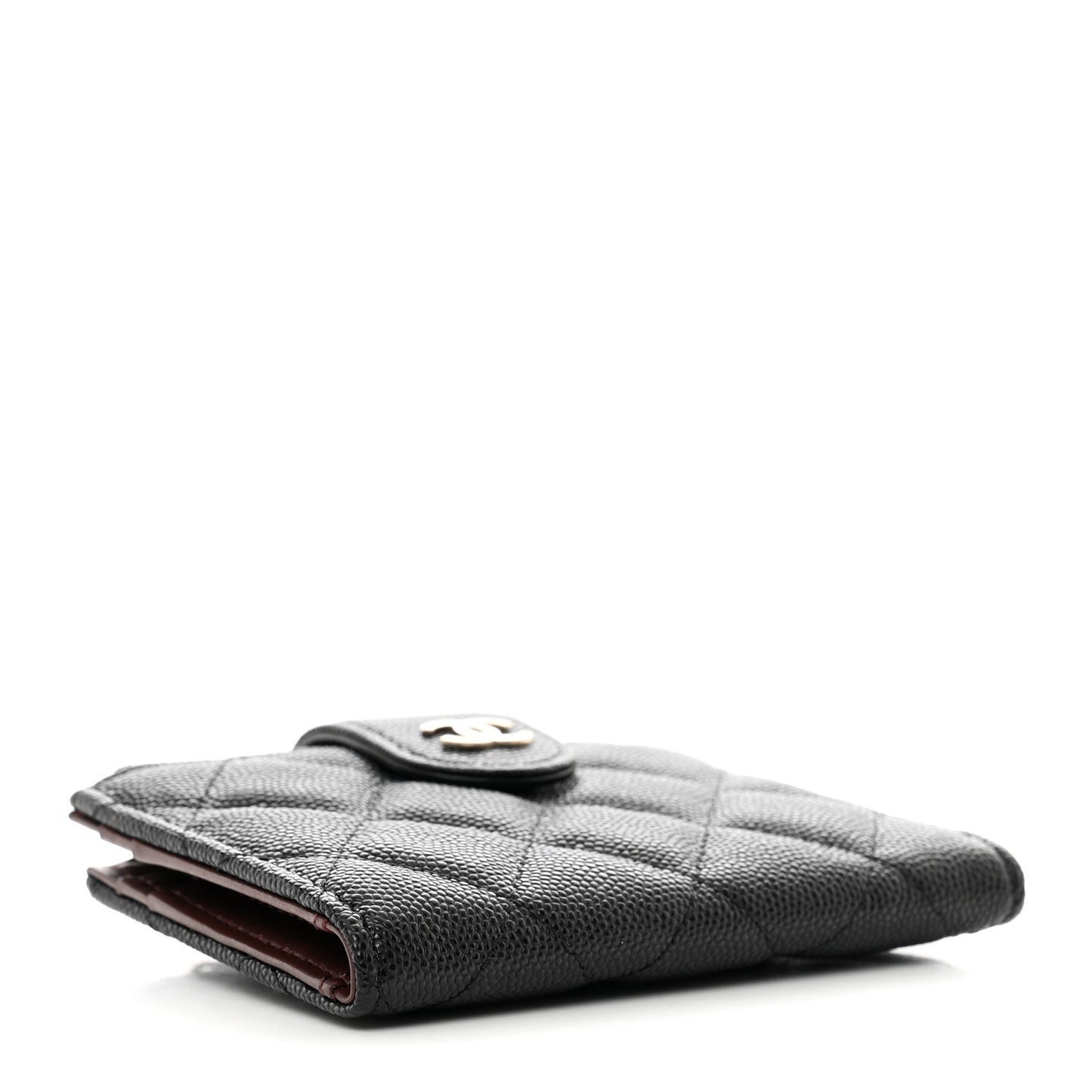 Caviar Quilted Compact Zipped Pocket Wallet Black