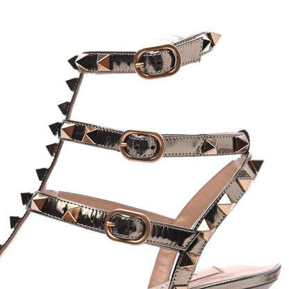 Valentino Garavani Metallic Pebbled Calfskin Patent Rockstud Ankle Strap 65mm Pumps 35 Sasso 11 of 14
