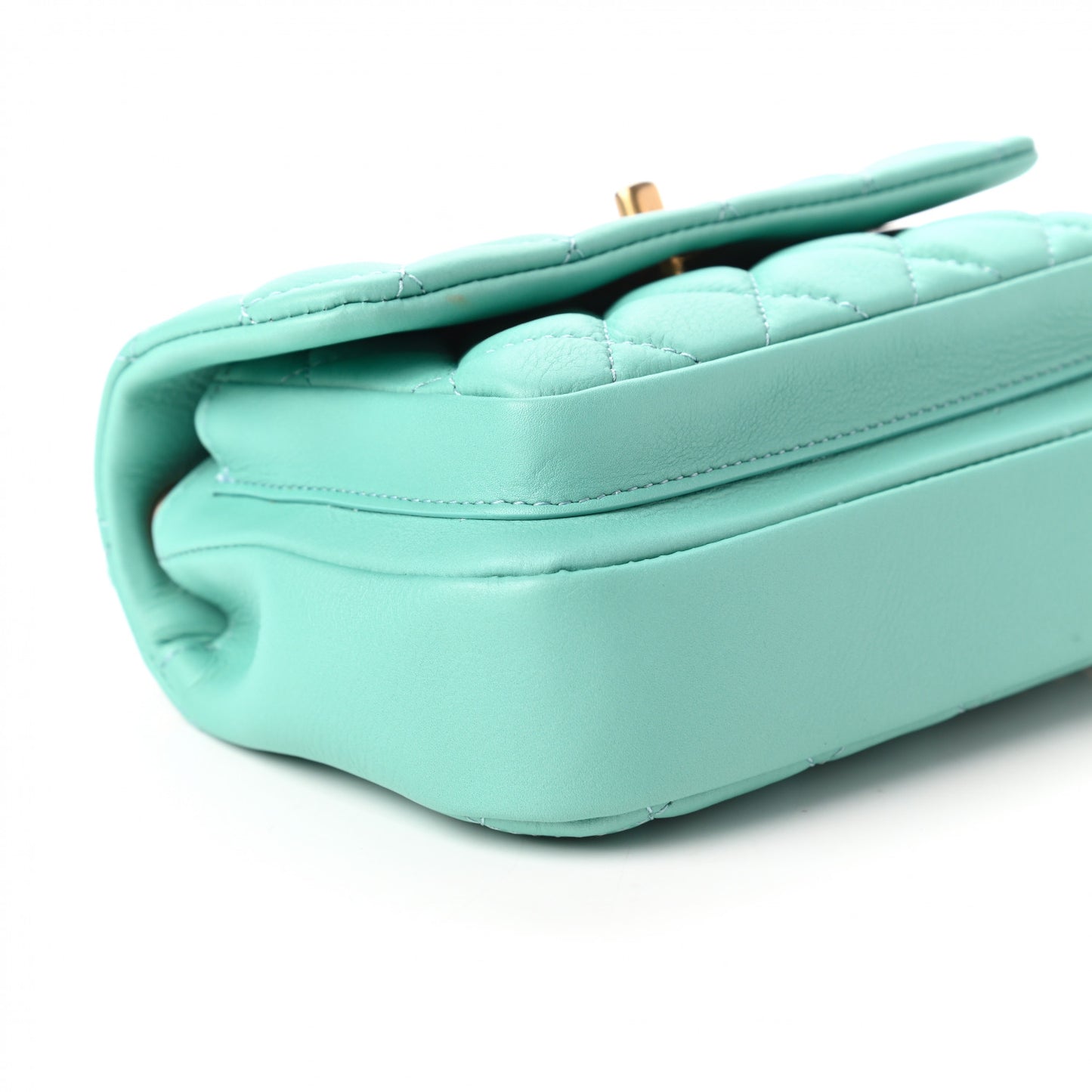 Calfskin Quilted Top Handle Flap Light Blue