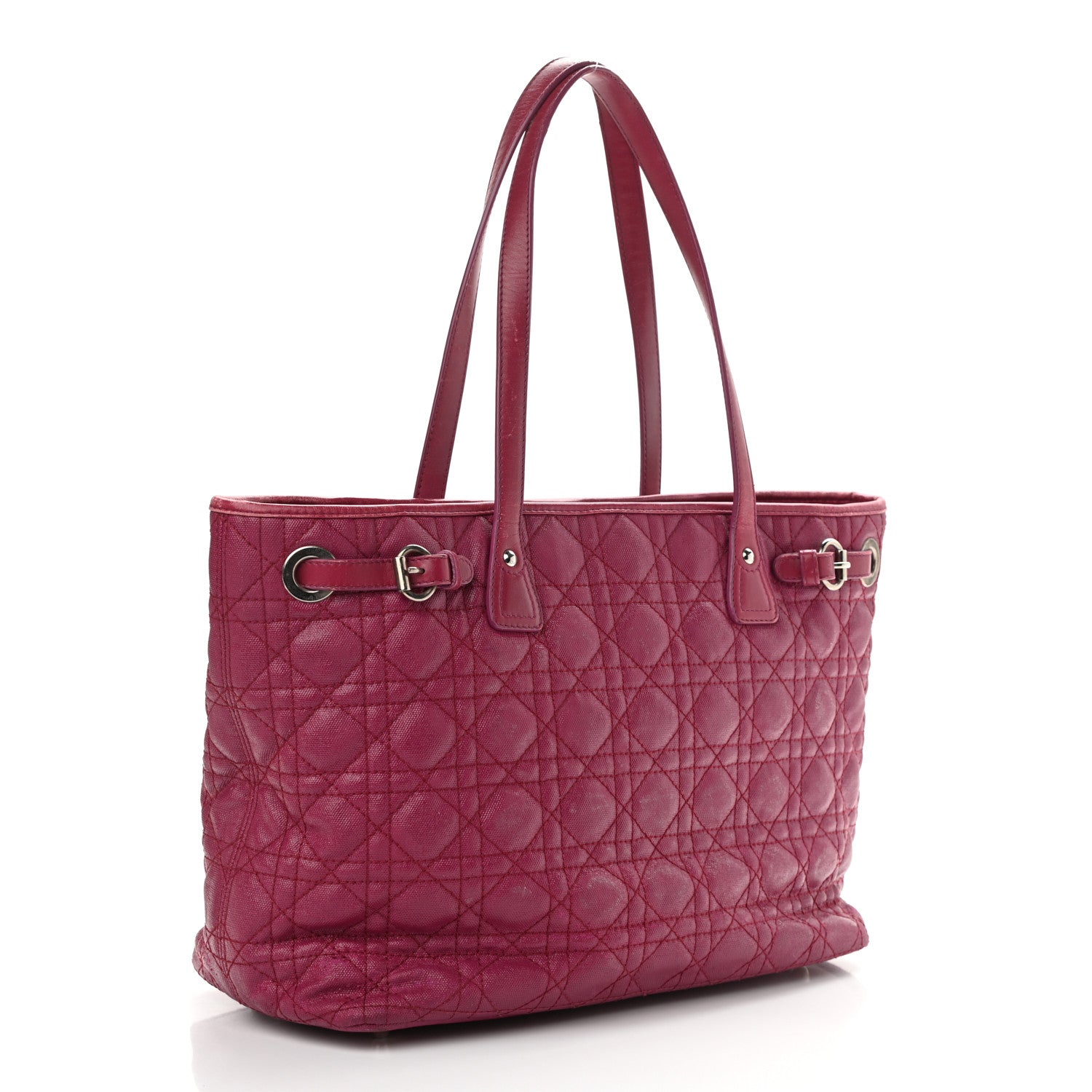 Christian Dior Coated Canvas Cannage Small Panarea Tote Fuchsia 2 of 12