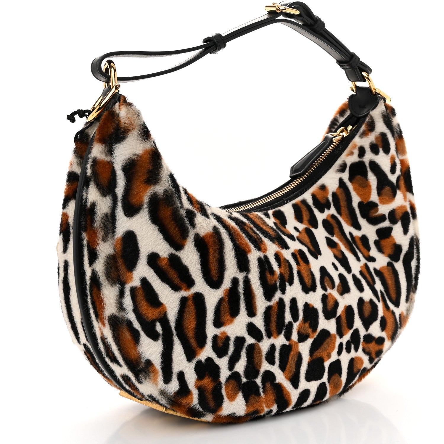 Fendi Sheepskin Vitello Grace Pony Hair Ocelot Small Fendigraphy Hobo Bag Black Multicolor 3 of 12