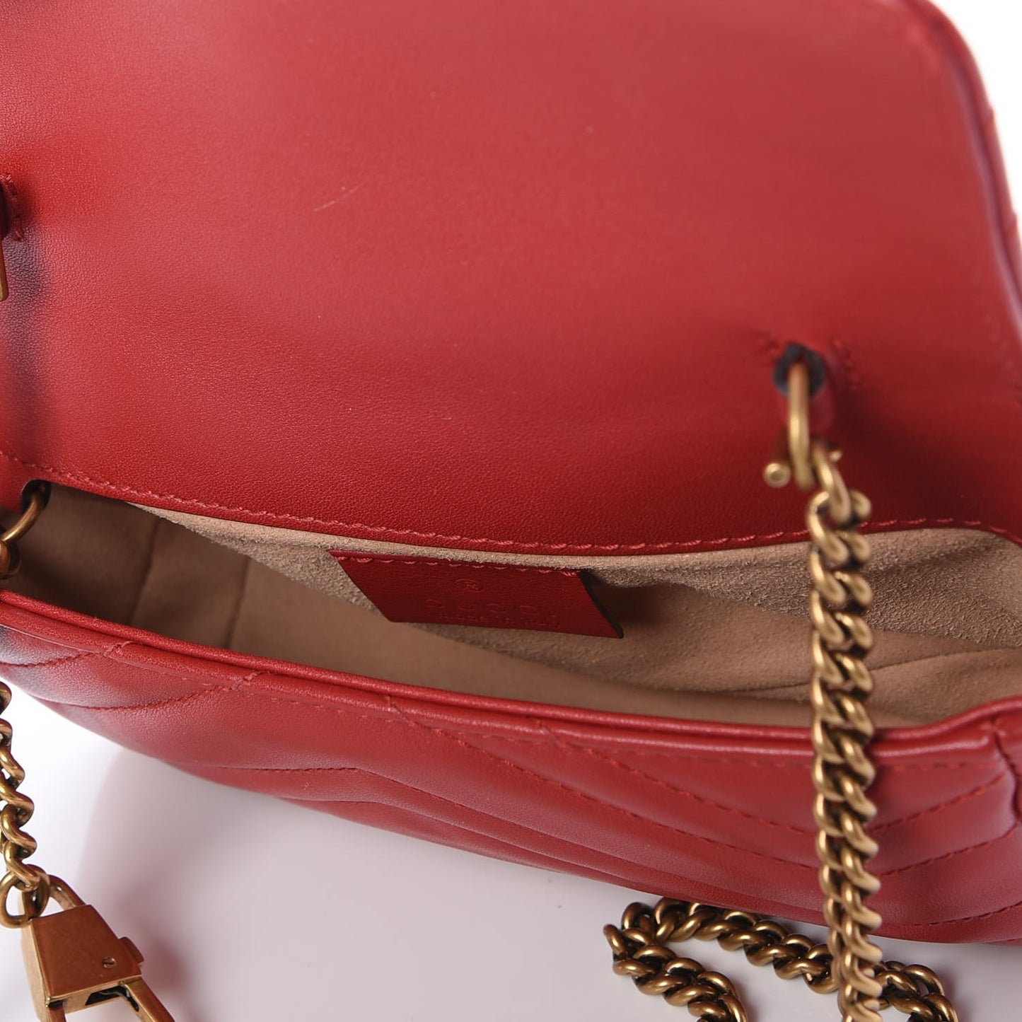 Calfskin Matelasse Super Mini GG Marmont Shoulder Bag Hibiscus Red