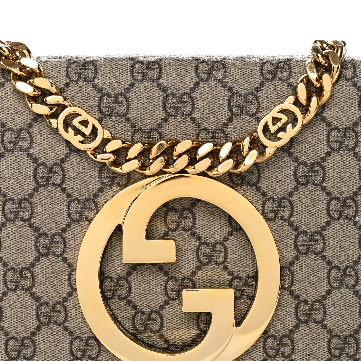GG Supreme Monogram Textured Dollar Calfskin Blondie Chain Shoulder Flap Bag Beige Ebony New Acero