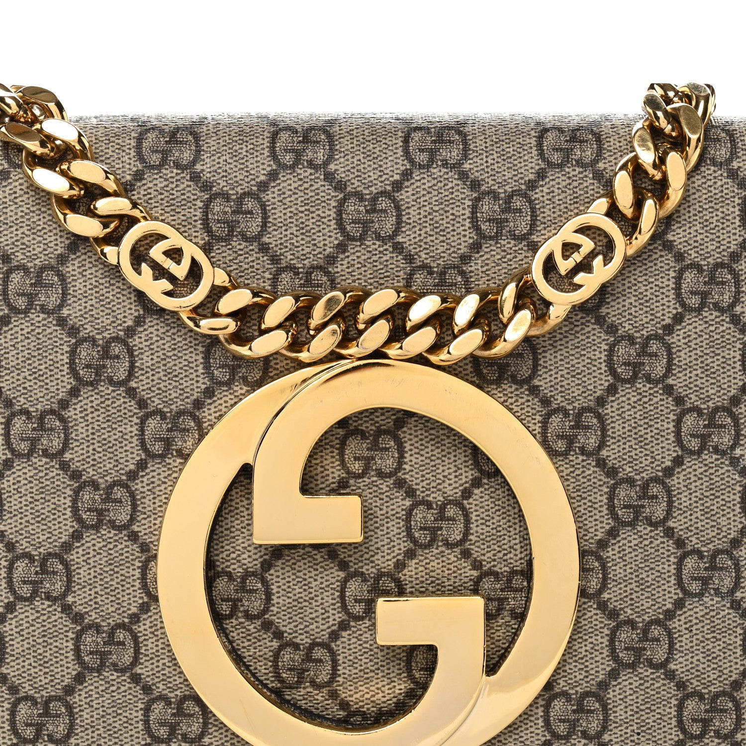 Gucci GG Supreme Monogram Textured Dollar Calfskin Blondie Chain Shoulder Flap Bag Beige Ebony New Acero 9 of 11