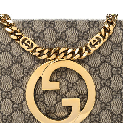 Gucci GG Supreme Monogram Textured Dollar Calfskin Blondie Chain Shoulder Flap Bag Beige Ebony New Acero 9 of 11