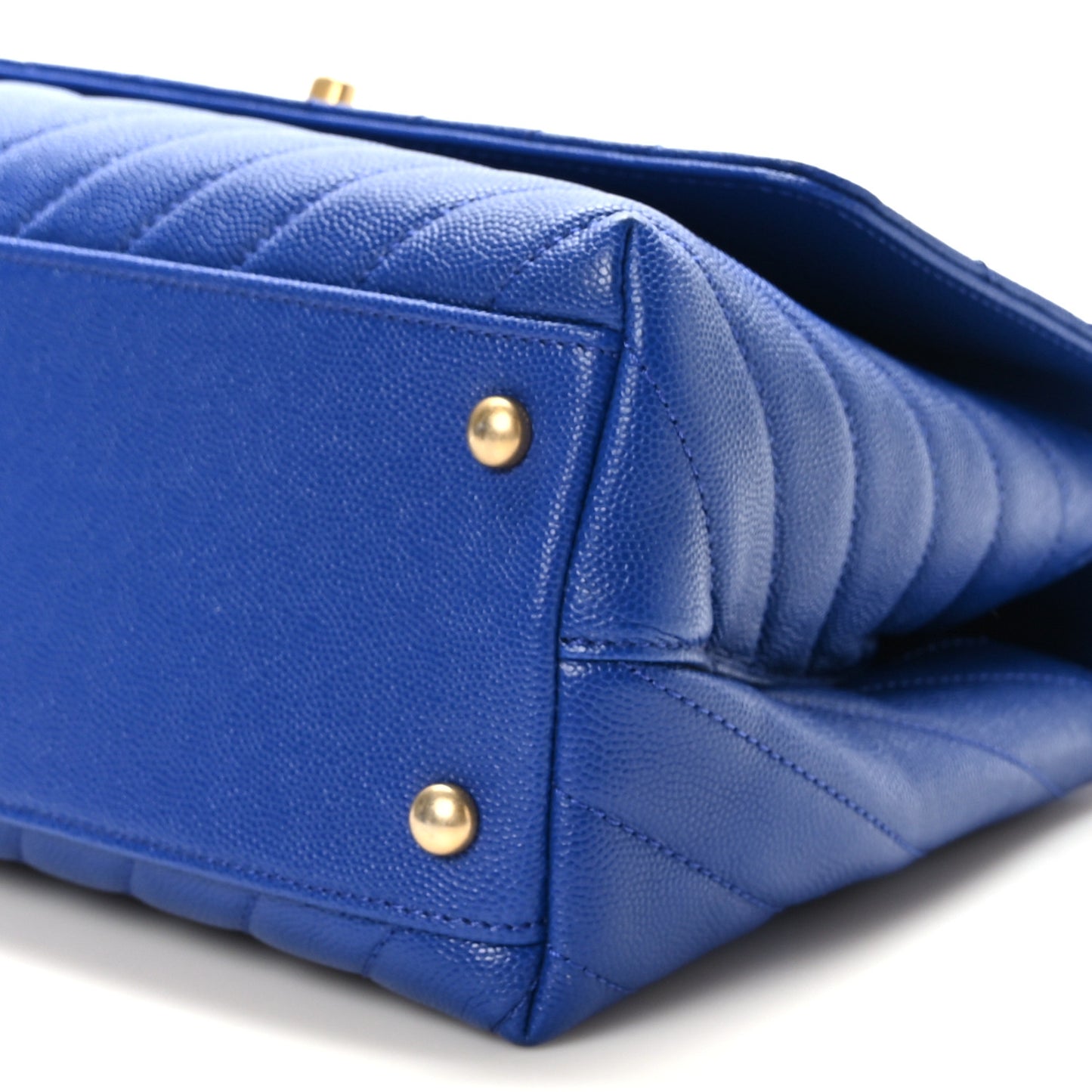 Caviar Chevron Quilted Small Coco Handle Flap Blue