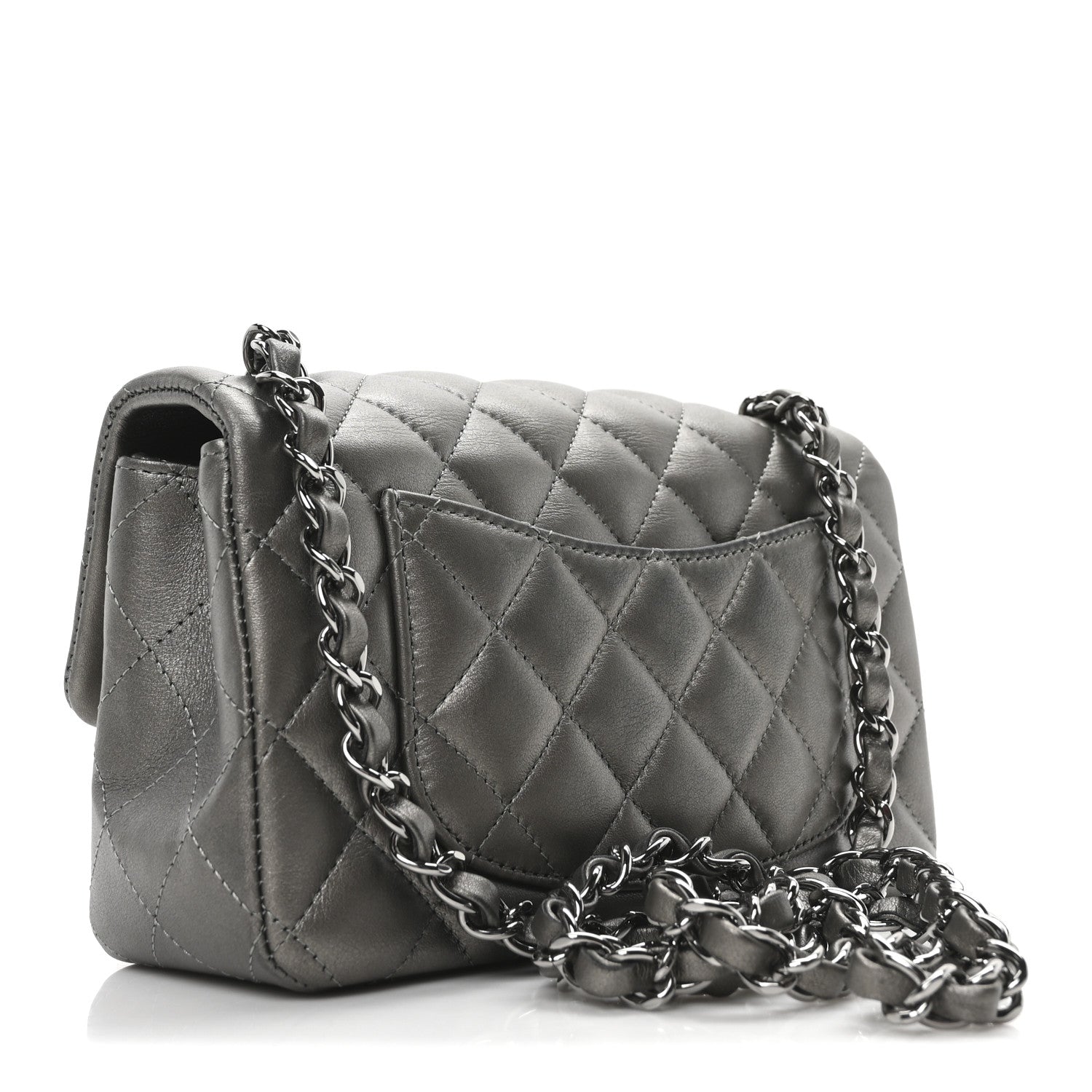 Chanel Metallic Lambskin Quilted Mini Rectangular Flap  Dark Grey 3 of 10