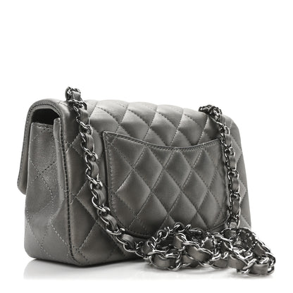Chanel Metallic Lambskin Quilted Mini Rectangular Flap  Dark Grey 3 of 10