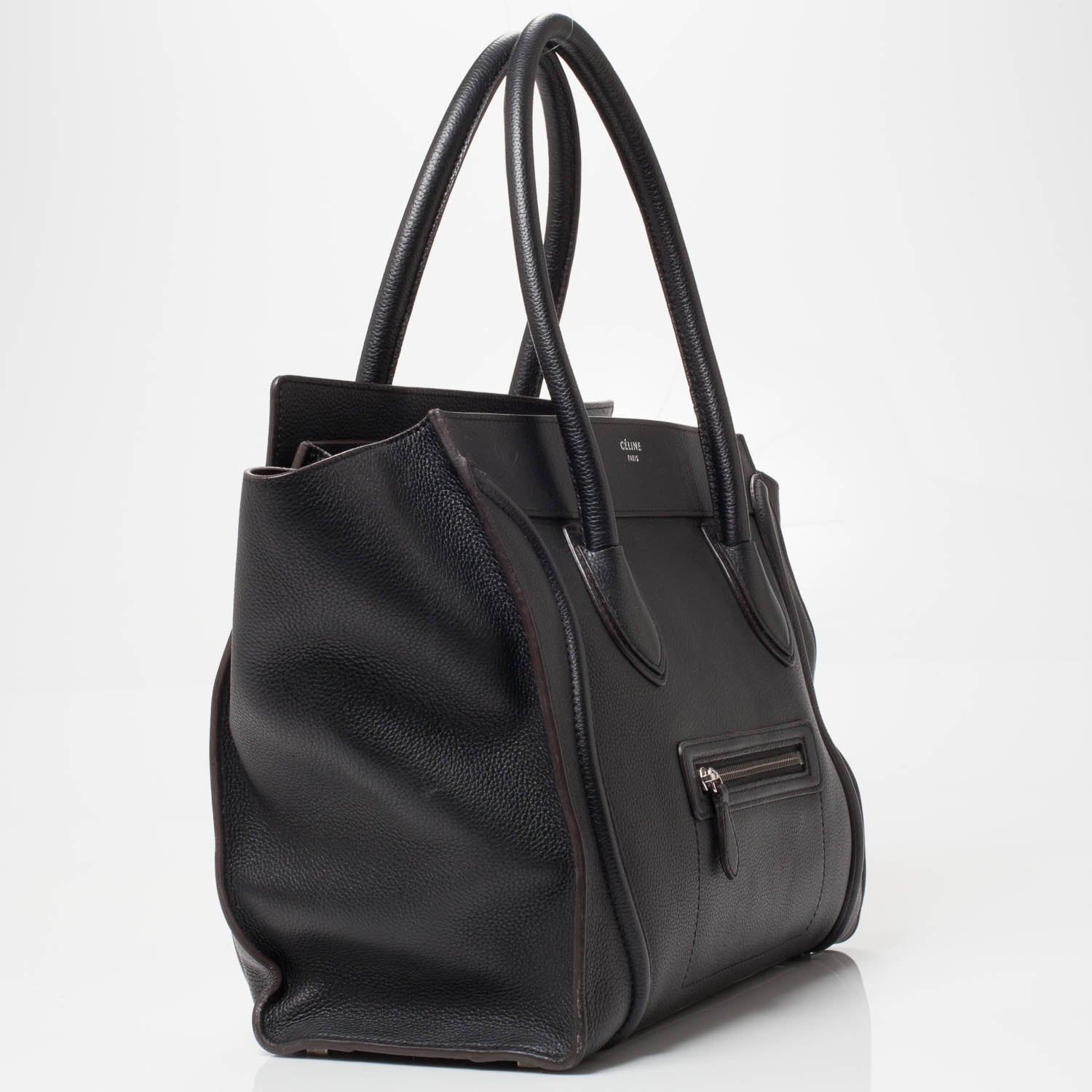 Celine Drummed Leather Shoulder Luggage Black 3 of 10