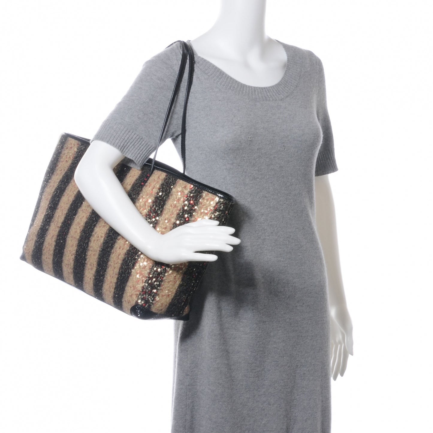 Sequin Wool Striped Roll Tote