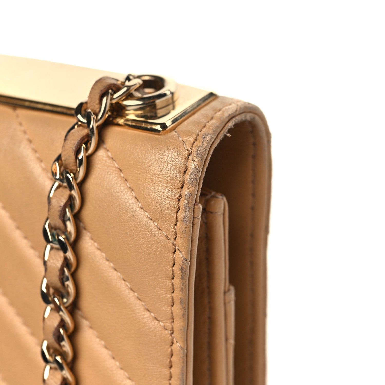 Chanel Lambskin Chevron Quilted Trendy CC Wallet On Chain WOC Beige 13 of 13