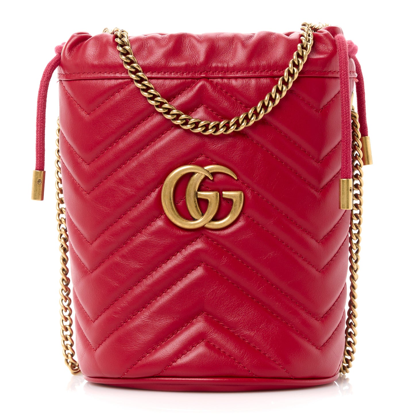 Calfskin Matelasse Mini GG Marmont 2.0 Bucket Bag Hibiscus Red