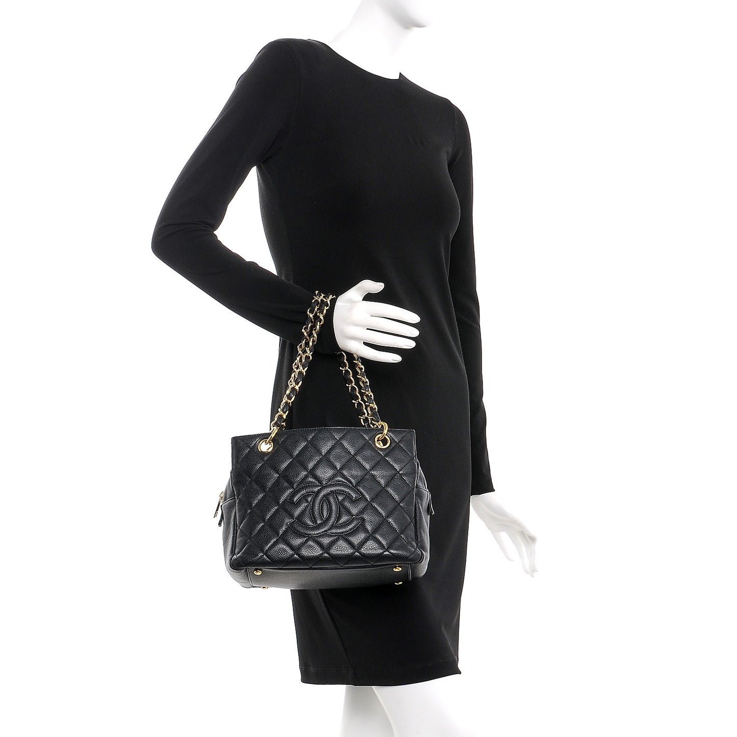 Caviar Quilted Petit Timeless Tote PTT Black
