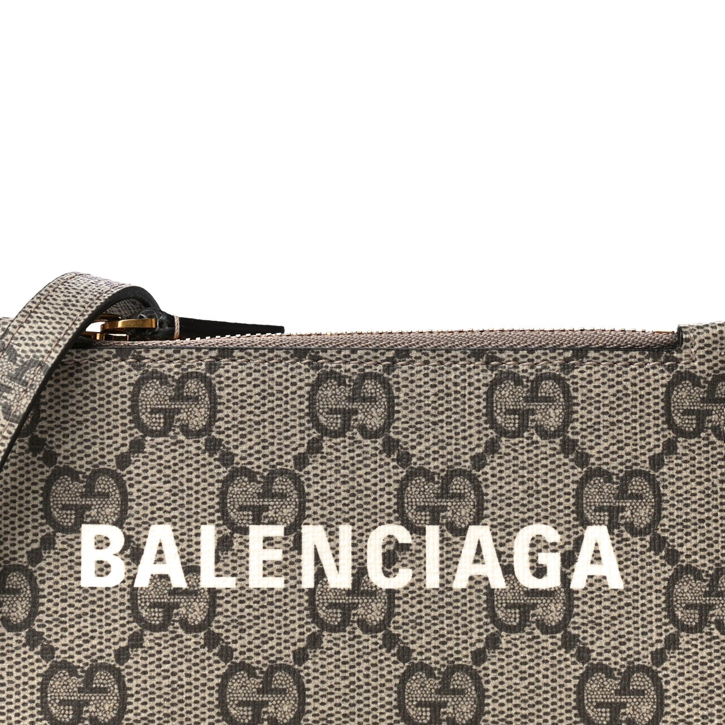 X BALENCIAGA GG Supreme Monogram Logo Card Case With Strap Beige Ebony