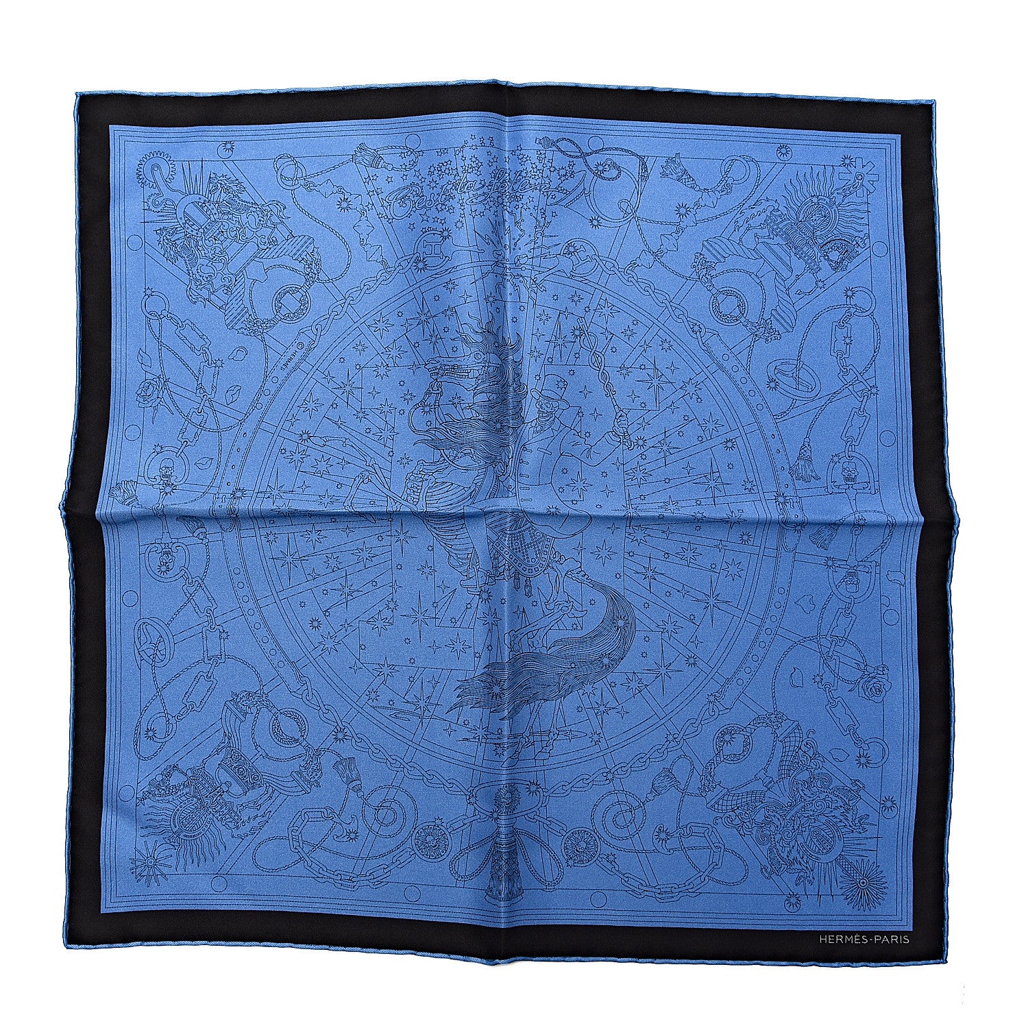 Hermes Silk C'est La Fete Pocket Square Bleu Moyen Black 1 of 4