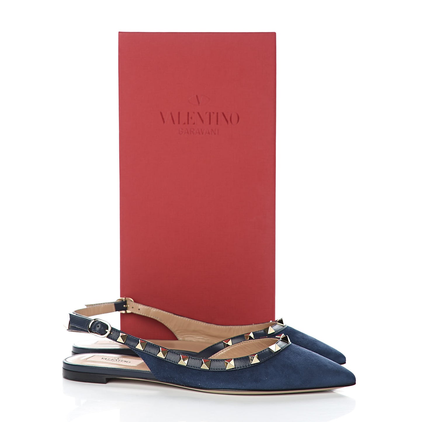Suede Nappa Rockstud Slingback Flats 37 Marine