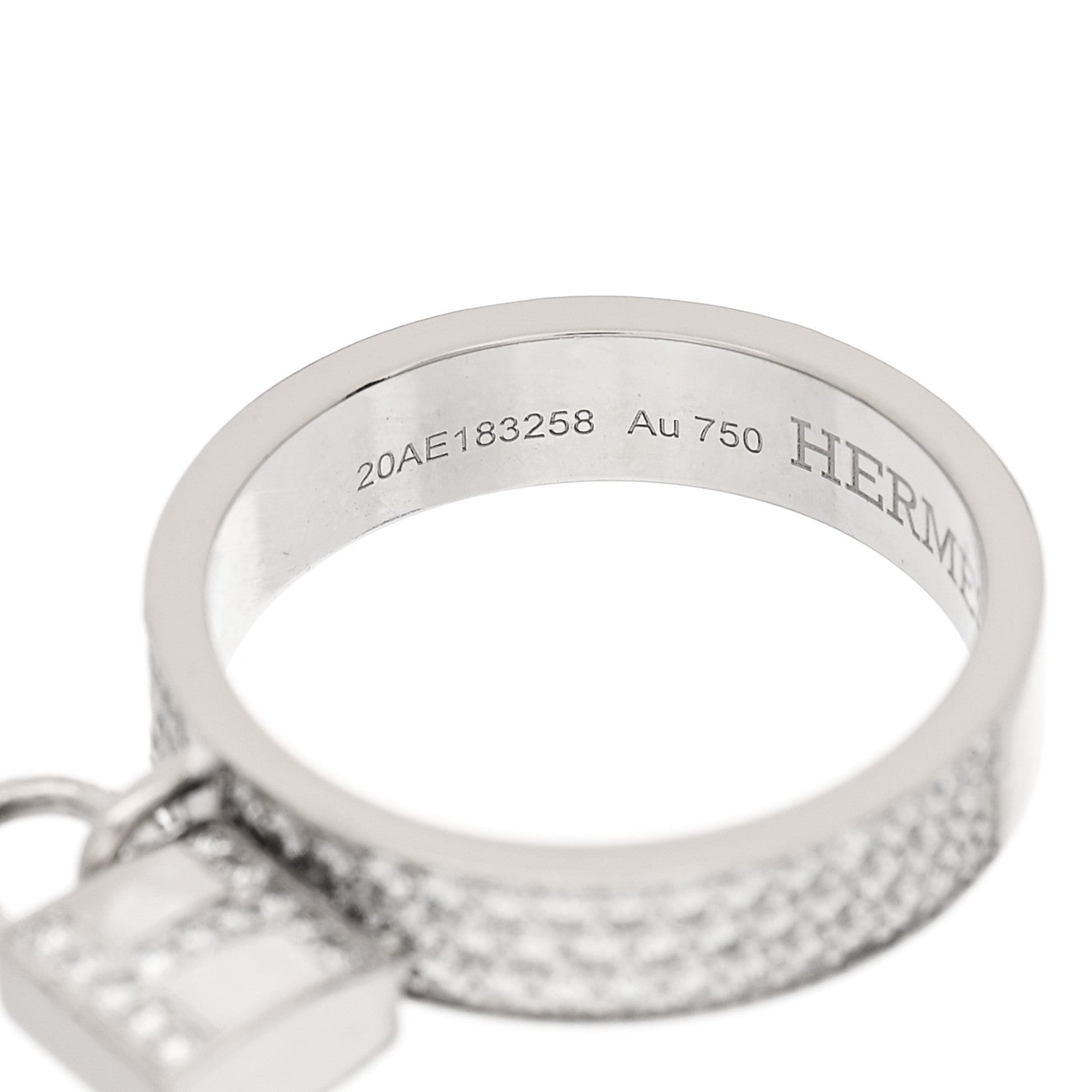 Hermes 18K White Gold Diamond MM Kelly Clochette Ring 51 5.75 5 of 8