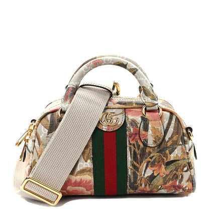 Gucci GG Supreme Monogram Water Flora Web Mini Ophidia Top Handle Bowler Bag Beige White Multicolor 1 of 8