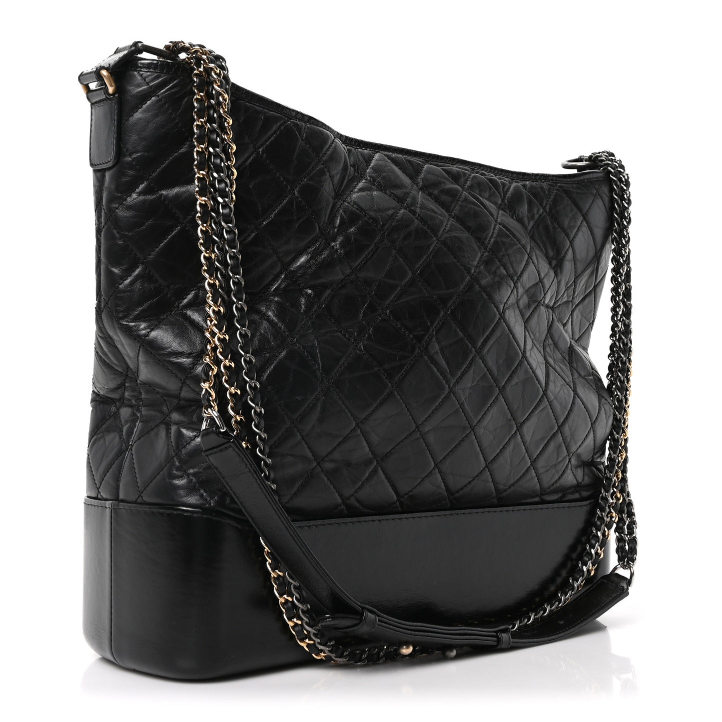 Aged Calfskin Quilted Maxi Gabrielle Hobo Black