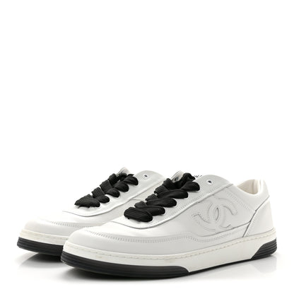 Chanel Calfskin CC Womens Sneakers 40 White Black 4 of 10