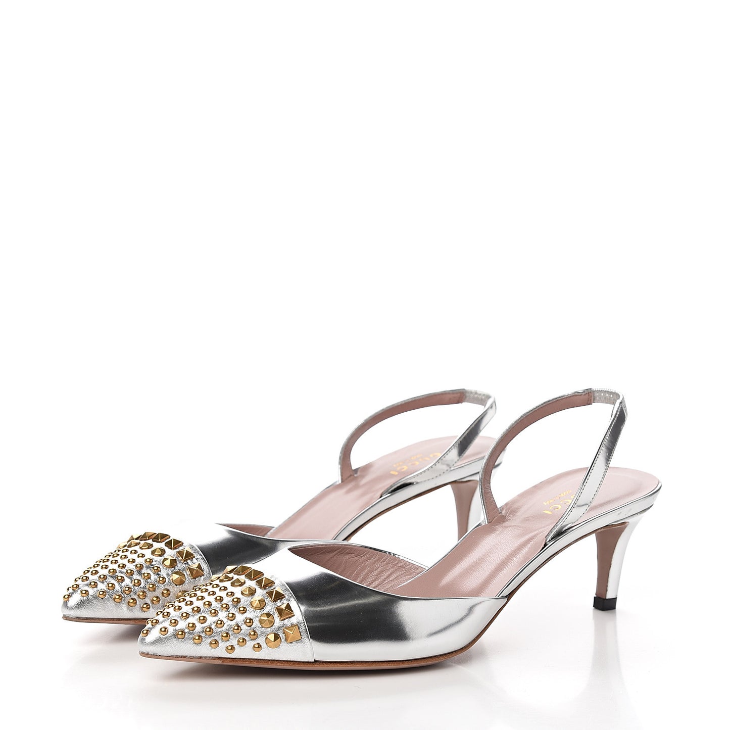Metallic Nappa Silk Studded Glow Light Pumps 39.5 Argento