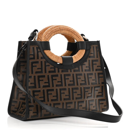 Fendi Vitello Century Wicker Bi-Color FF 1974 Embossed Small Runaway Shopper Tote Maya Black 3 of 10