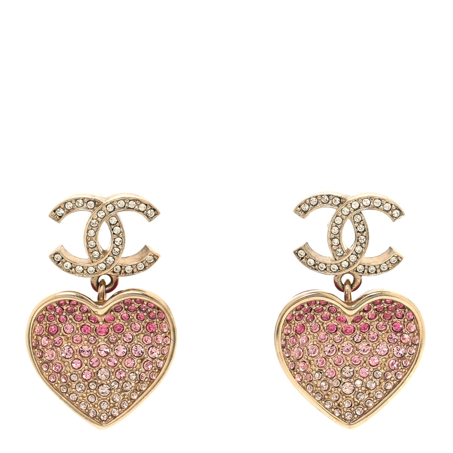 Crystal CC Resin Heart Drop Earrings Pink Gold