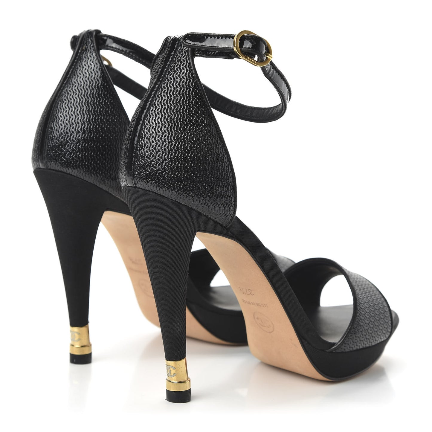 Patent Open Toe Ankle Strap Pumps 37.5 Black