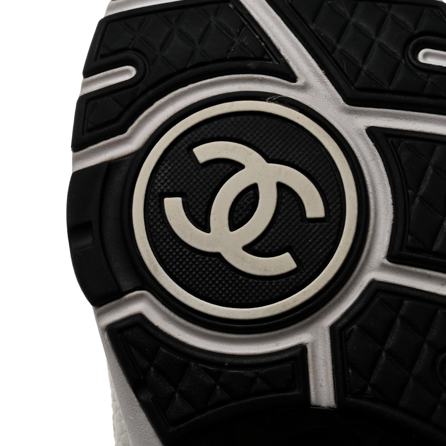 Chanel Mesh Suede Calfskin Grained Calfskin Womens CC Sneakers 37.5 White Black 8 of 8