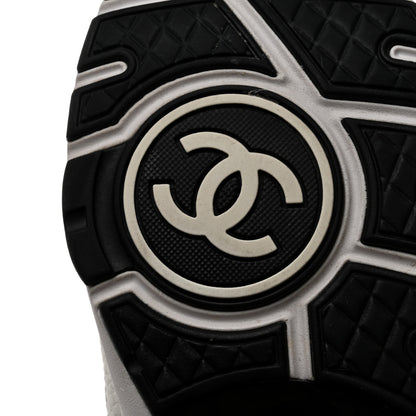 Chanel Mesh Suede Calfskin Grained Calfskin Womens CC Sneakers 37.5 White Black 8 of 8