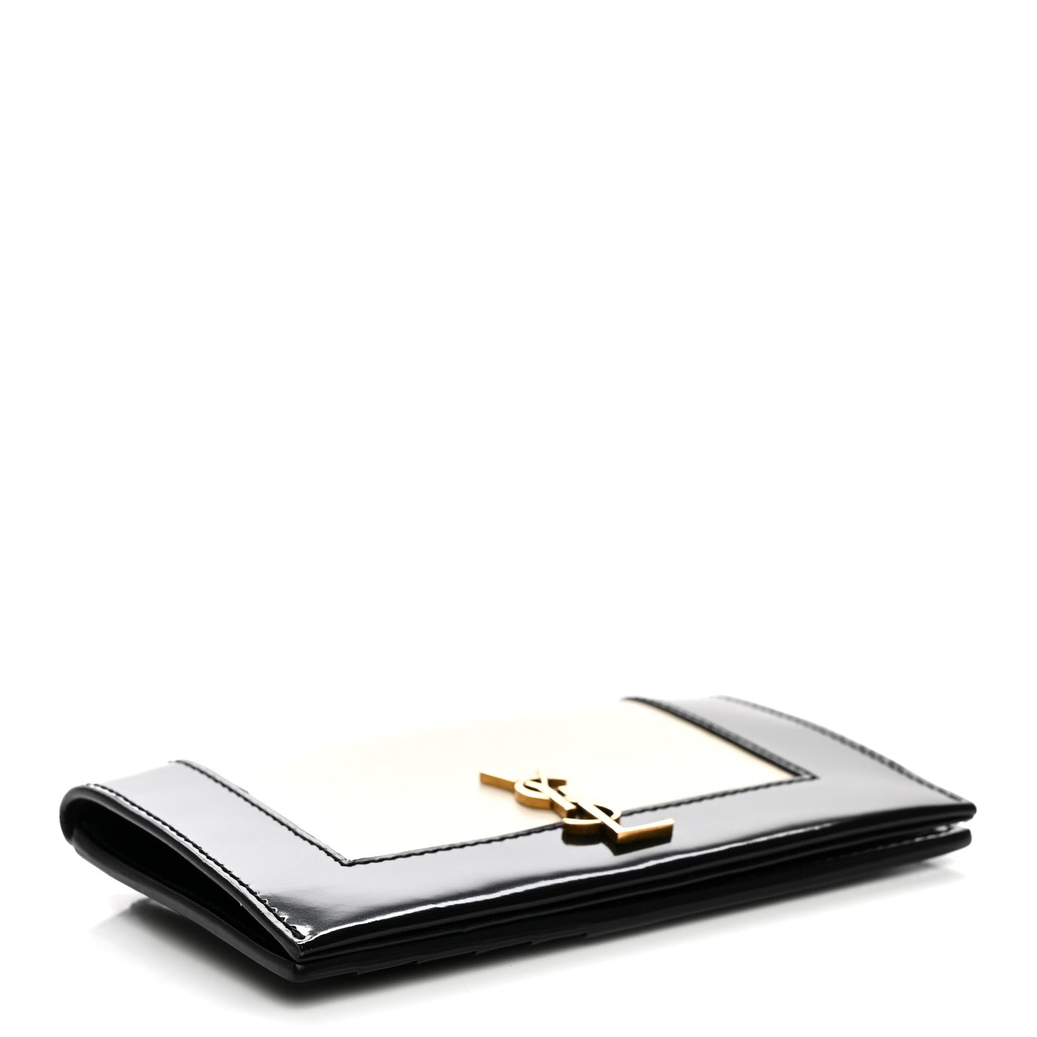 Saint Laurent Nappa Patent Calfskin Two-Toned Monogram Flap Wallet Alabastro Black 4 of 8