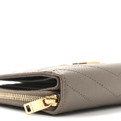 Saint Laurent Grain De Poudre Matelasse Chevron Monogram Compact Zip Around Wallet Dark Latte 7 of 9