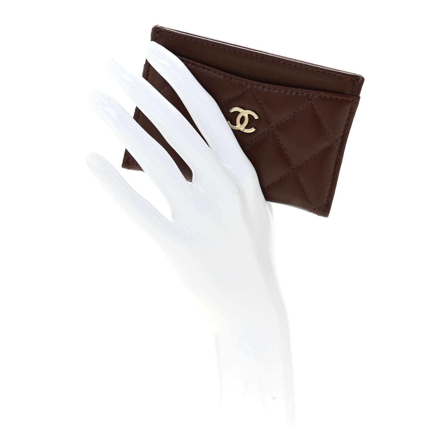 Lambskin Quilted Card Holder Dark Brown