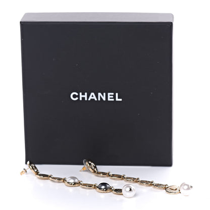 Chanel Pearl Crystal Papyrus Drop Strand Earrings Gold Grey 5 of 5