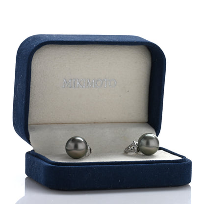 Mikimoto 18K White Gold Diamond Black South Sea Pearl 11.5-12mm Classic Elegance Drop Earrings 5 of 5