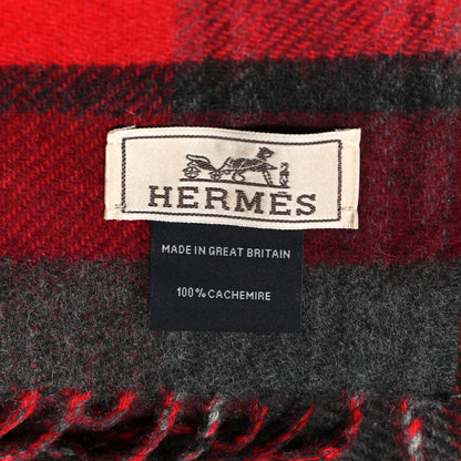 Hermes Cashmere HER-MES Tartan Muffler Rouge Vif Bordeaux Gris Anthracite 4 of 4