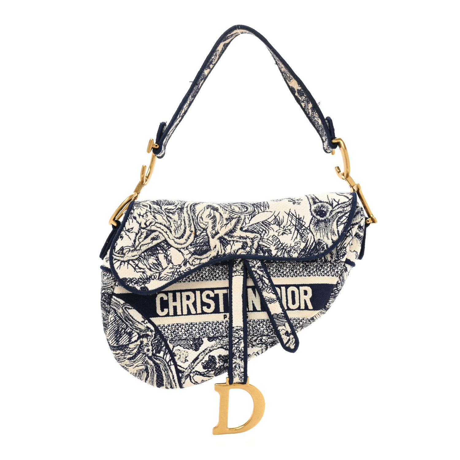Christian Dior Canvas Embroidered Toile de Jouy Saddle Bag Blue 1 of 12