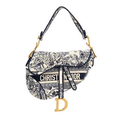 Christian Dior Canvas Embroidered Toile de Jouy Saddle Bag Blue 1 of 12